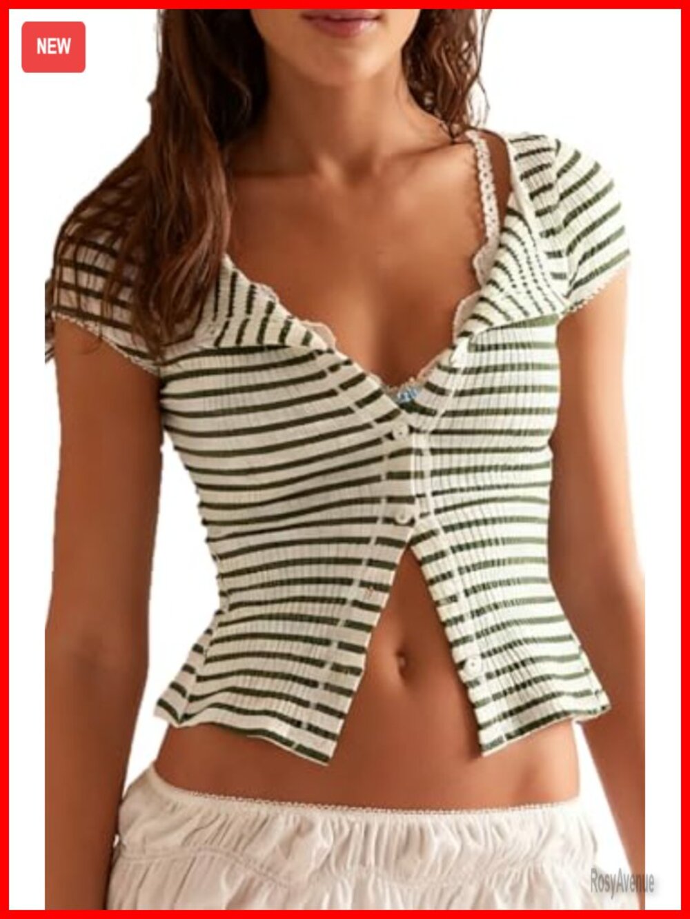 Womens Ribbed Cotton Cardigan Short Sleeve Button Down Fitted Y2K Top
